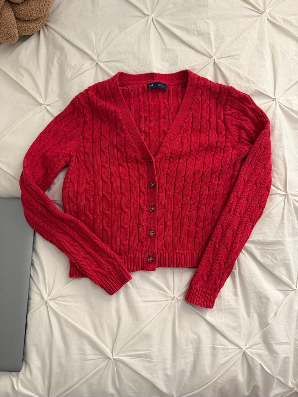 GAP Red Cable-Knit V-Neck Button Cardigan